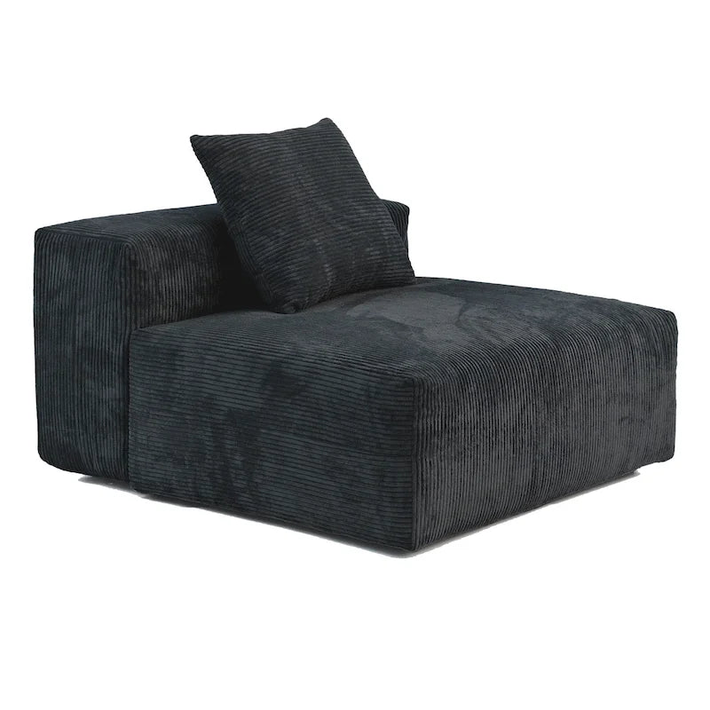Black / Beige / Light Brown L-Shape Corduroy Sectional Sofa with Ottoman, 5-Seat, With Arms or Armless