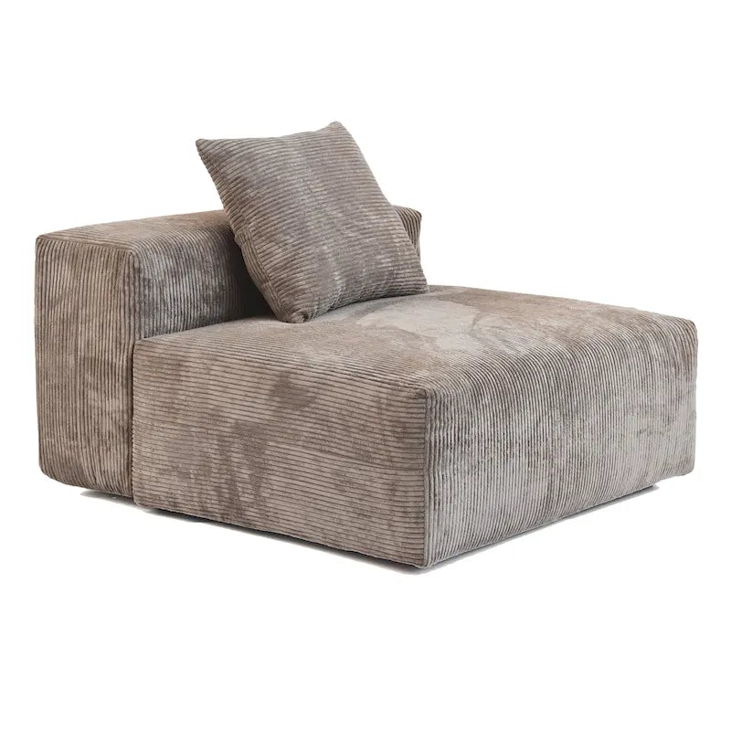 Black / Beige / Light Brown L-Shape Corduroy Sectional Sofa with Ottoman, 5-Seat, With Arms or Armless
