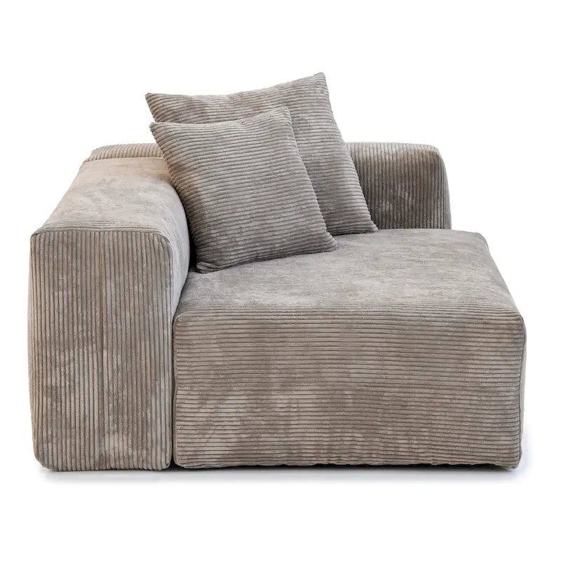 Black / Beige / Light Brown L-Shape Corduroy Sectional Sofa with Ottoman, 5-Seat, With Arms or Armless
