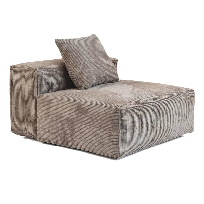 Black / Beige / Light Brown L-Shape Corduroy Sectional Sofa with Ottoman, 5-Seat, With Arms or Armless