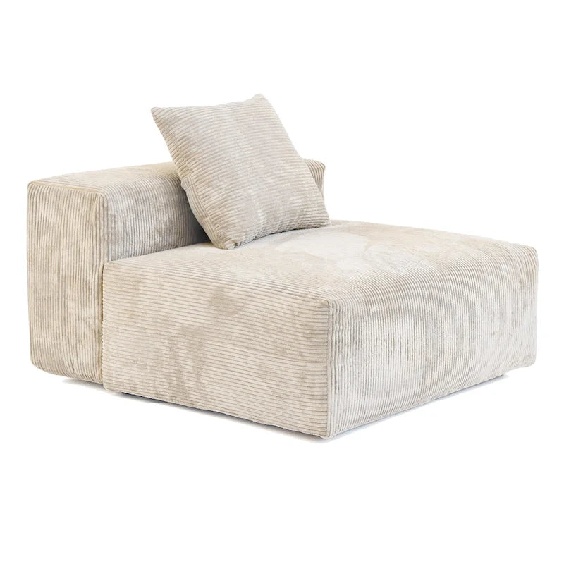 Black / Beige / Light Brown L-Shape Corduroy Sectional Sofa with Ottoman, 5-Seat, With Arms or Armless