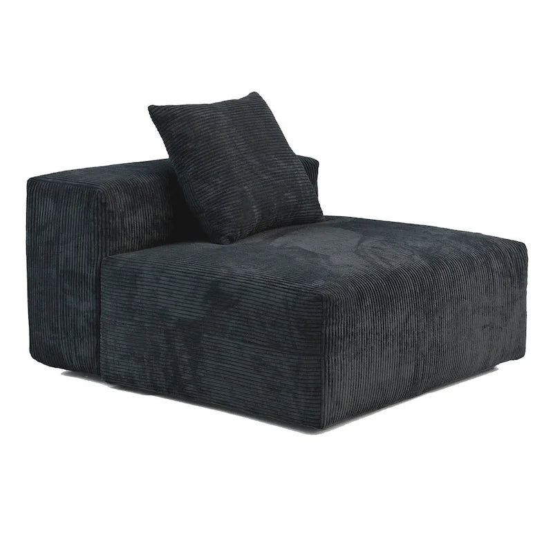 Black / Beige / Light Brown L-Shape Corduroy Sectional Sofa with Ottoman, 5-Seat, With Arms or Armless