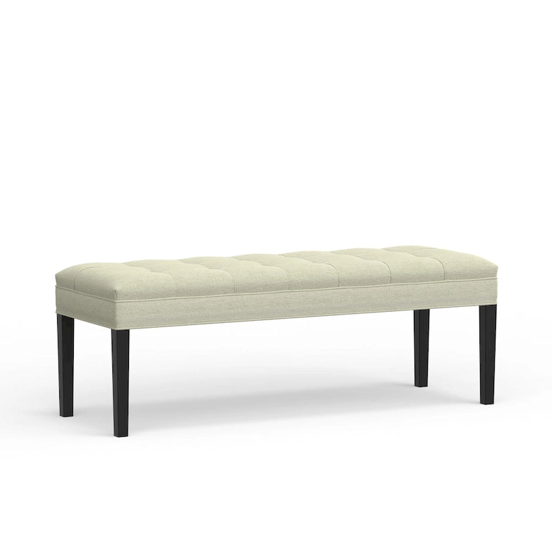 Beige / Gray Upholstered Bench, Button Tufted, Single Seat