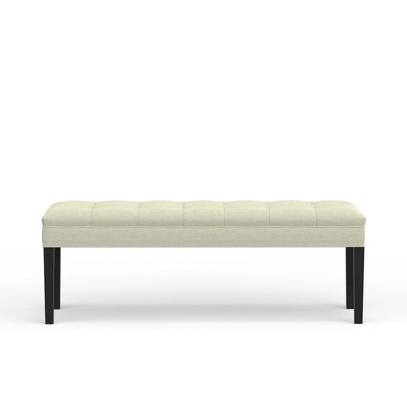 Beige / Gray Upholstered Bench, Button Tufted, Single Seat
