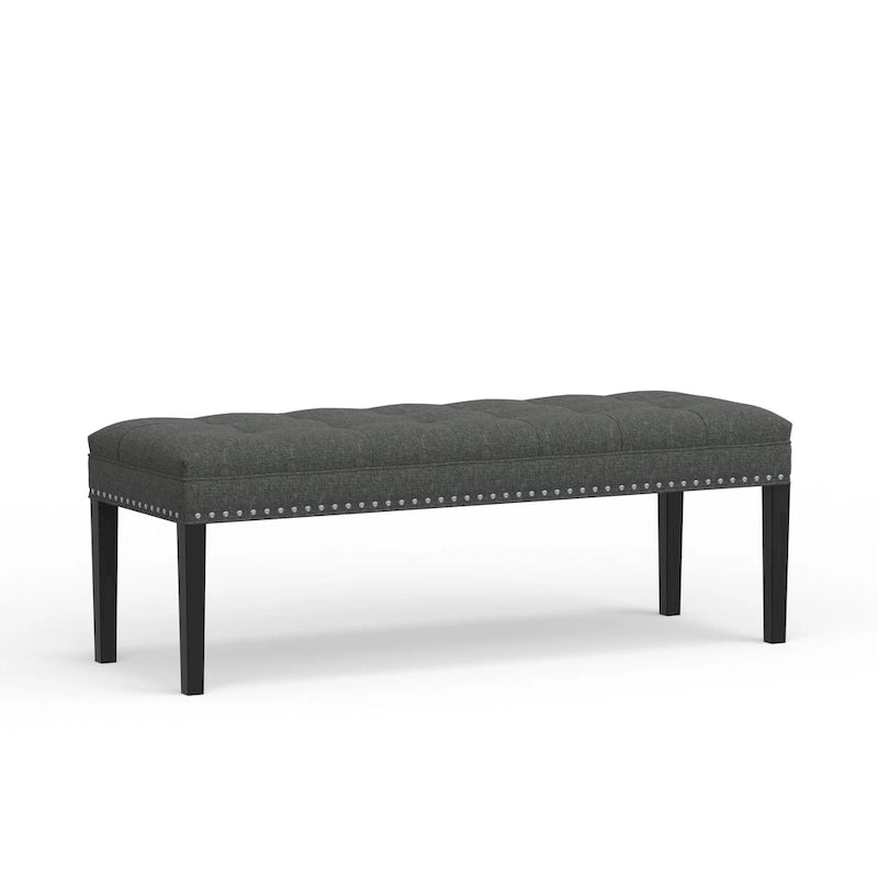 Beige / Gray Upholstered Bench, Button Tufted, Single Seat