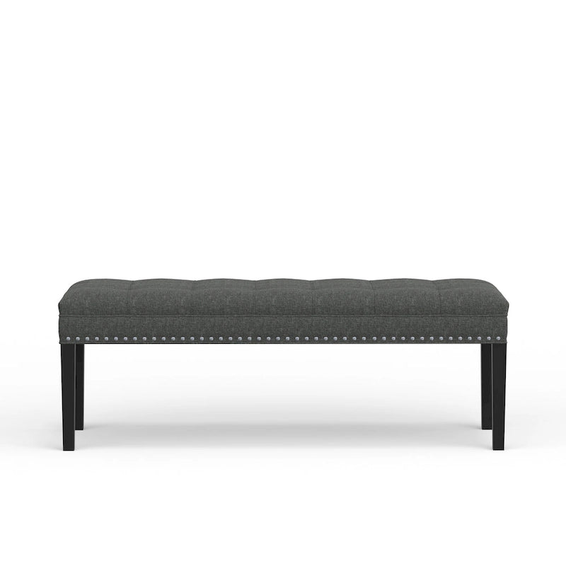 Beige / Gray Upholstered Bench, Button Tufted, Single Seat