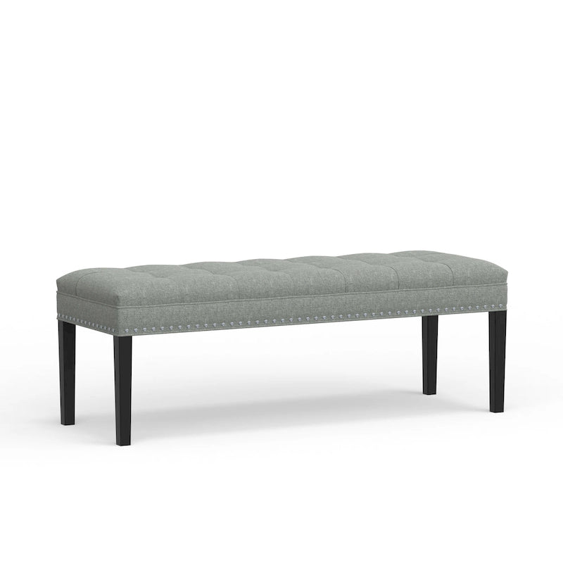 Beige / Gray Upholstered Bench, Button Tufted, Single Seat