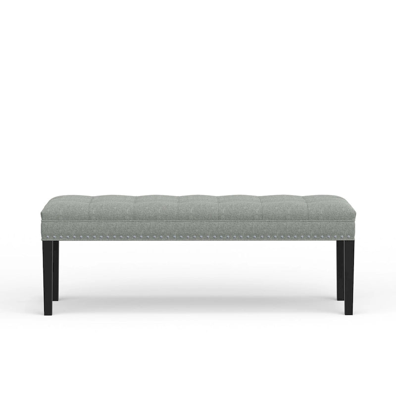 Beige / Gray Upholstered Bench, Button Tufted, Single Seat