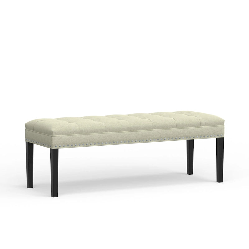 Beige / Gray Upholstered Bench, Button Tufted, Single Seat