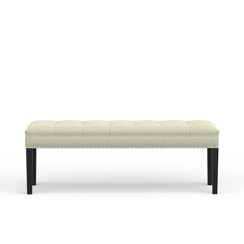 Beige / Gray Upholstered Bench, Button Tufted, Single Seat