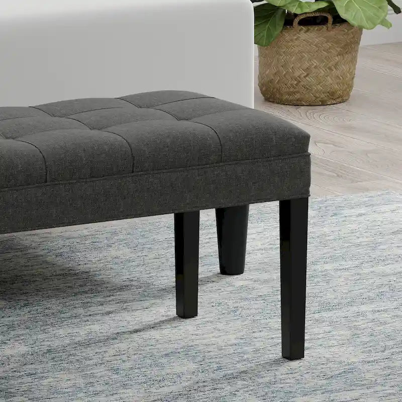 Beige / Gray Upholstered Bench, Button Tufted, Single Seat