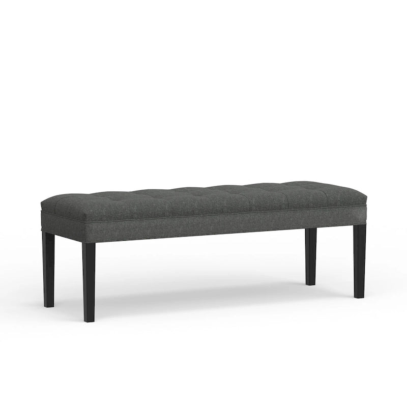 Beige / Gray Upholstered Bench, Button Tufted, Single Seat