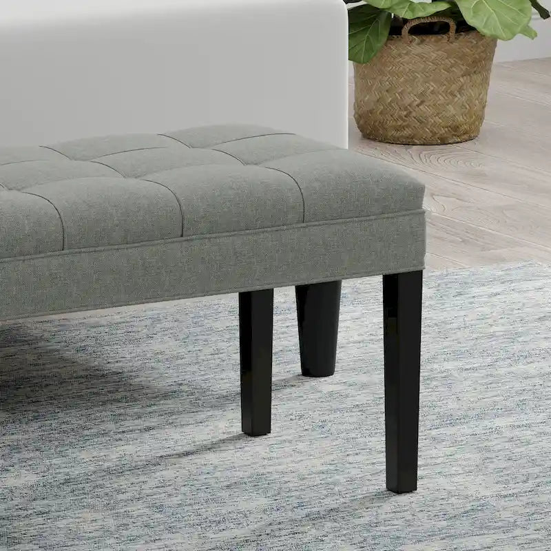 Beige / Gray Upholstered Bench, Button Tufted, Single Seat