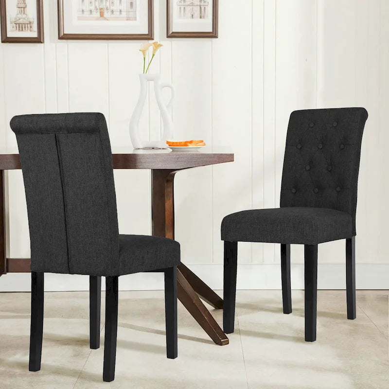 Charcoal / Grey / Beige Button-Tufted Parson Dining Chair, Set of 2