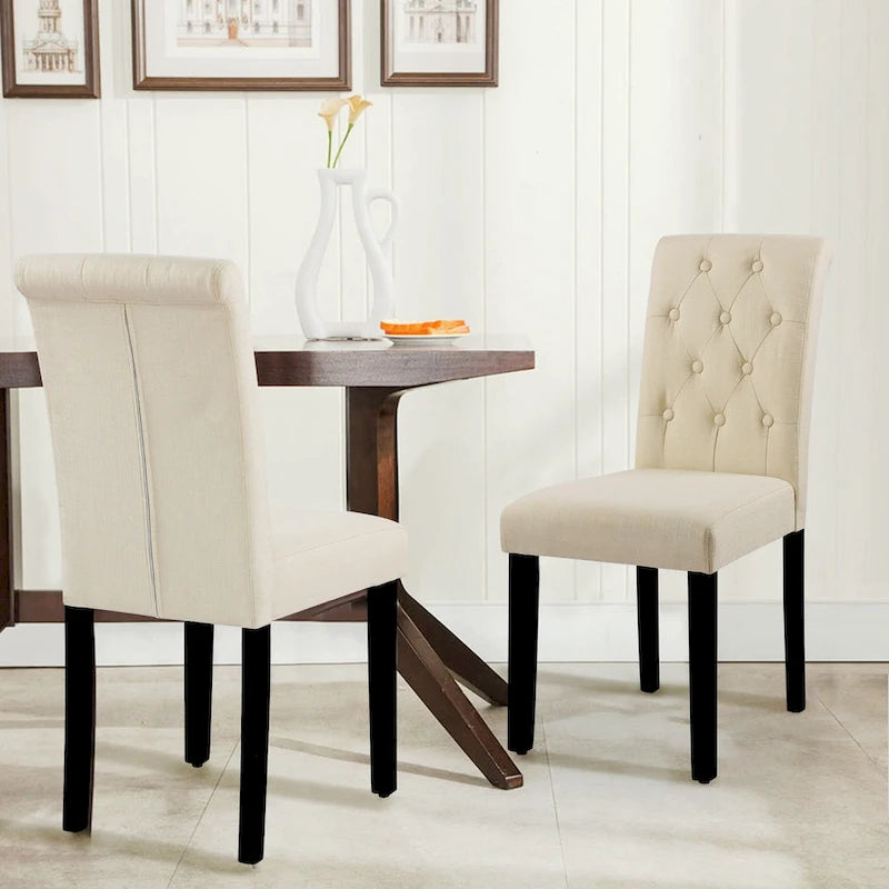 Charcoal / Grey / Beige Button-Tufted Parson Dining Chair, Set of 2