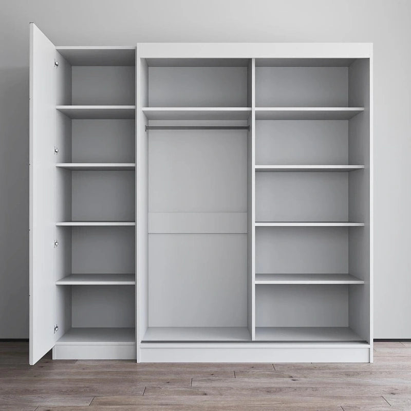 2-Door Wardrobe with Mirror, Glass Front, 2-Person (Gray / Black / White)