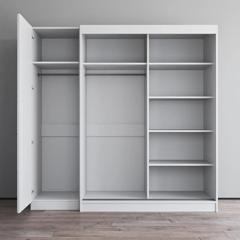 2-Door Wardrobe with Mirror, Glass Front, 2-Person (Gray / Black / White)