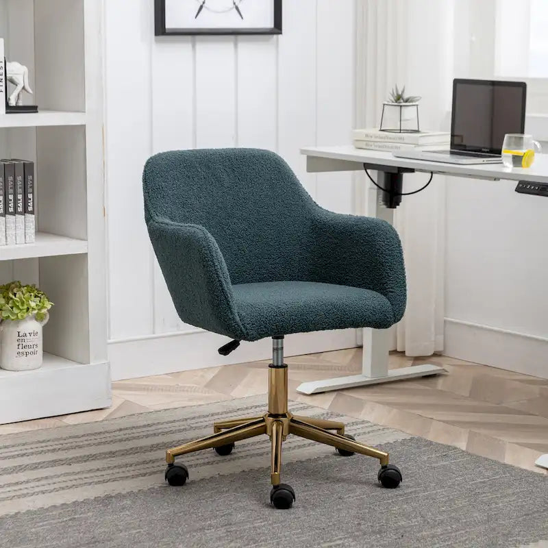 White / Yellow / Green / Pink Swivel Office Chair – Teddy Fabric, Gold Base, 1-Person