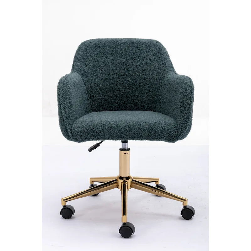 White / Yellow / Green / Pink Swivel Office Chair – Teddy Fabric, Gold Base, 1-Person