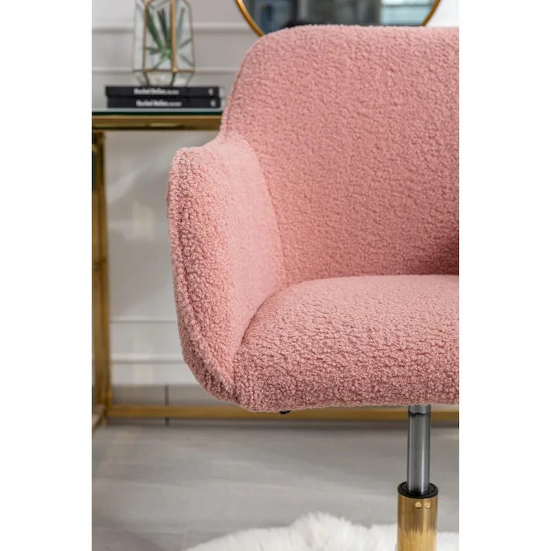 White / Yellow / Green / Pink Swivel Office Chair – Teddy Fabric, Gold Base, 1-Person