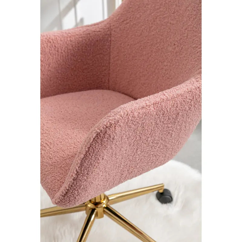 White / Yellow / Green / Pink Swivel Office Chair – Teddy Fabric, Gold Base, 1-Person
