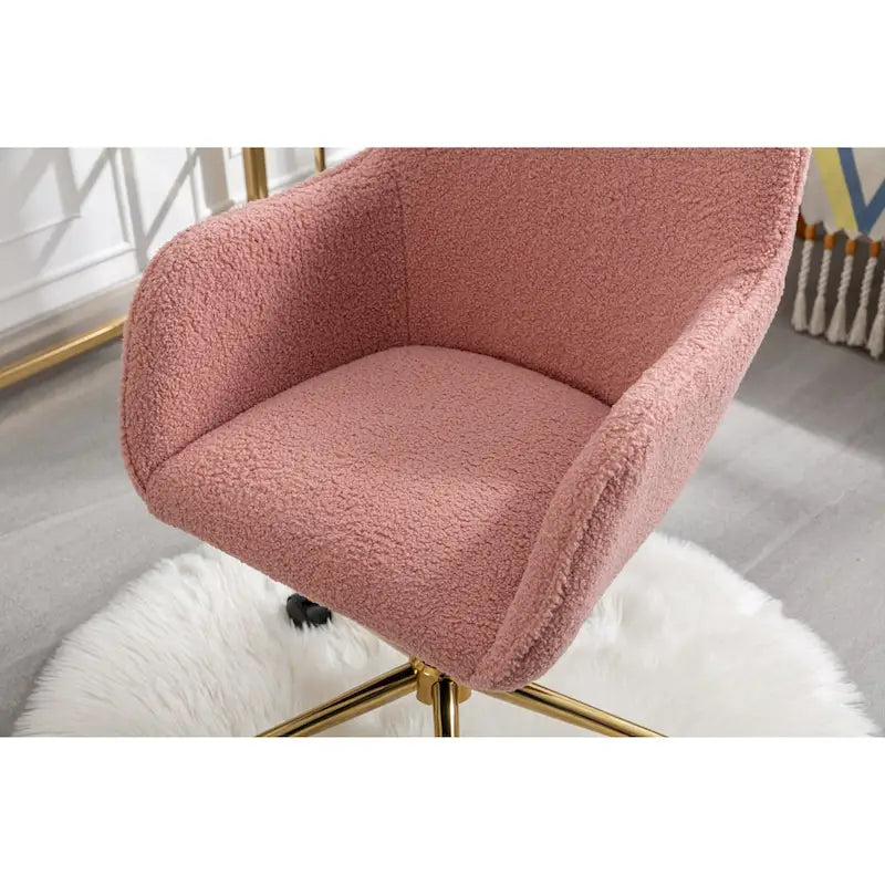 White / Yellow / Green / Pink Swivel Office Chair – Teddy Fabric, Gold Base, 1-Person