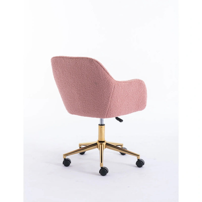 White / Yellow / Green / Pink Swivel Office Chair – Teddy Fabric, Gold Base, 1-Person