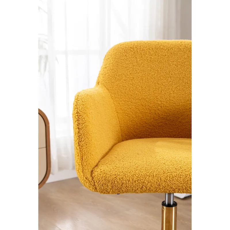 White / Yellow / Green / Pink Swivel Office Chair – Teddy Fabric, Gold Base, 1-Person