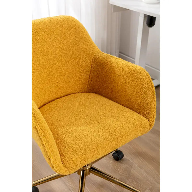 White / Yellow / Green / Pink Swivel Office Chair – Teddy Fabric, Gold Base, 1-Person