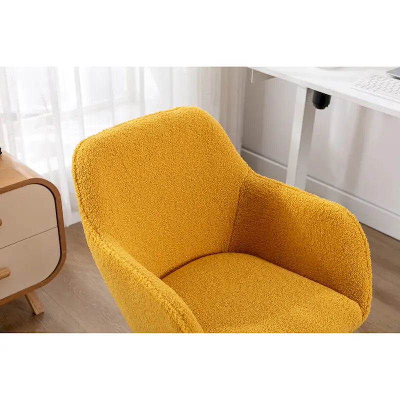White / Yellow / Green / Pink Swivel Office Chair – Teddy Fabric, Gold Base, 1-Person