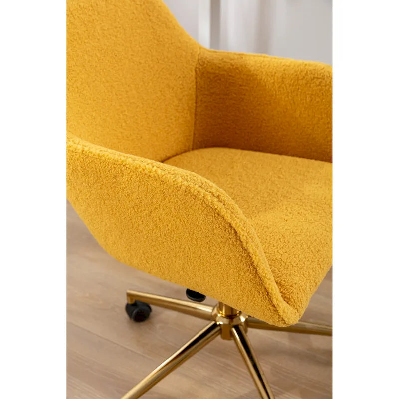 White / Yellow / Green / Pink Swivel Office Chair – Teddy Fabric, Gold Base, 1-Person