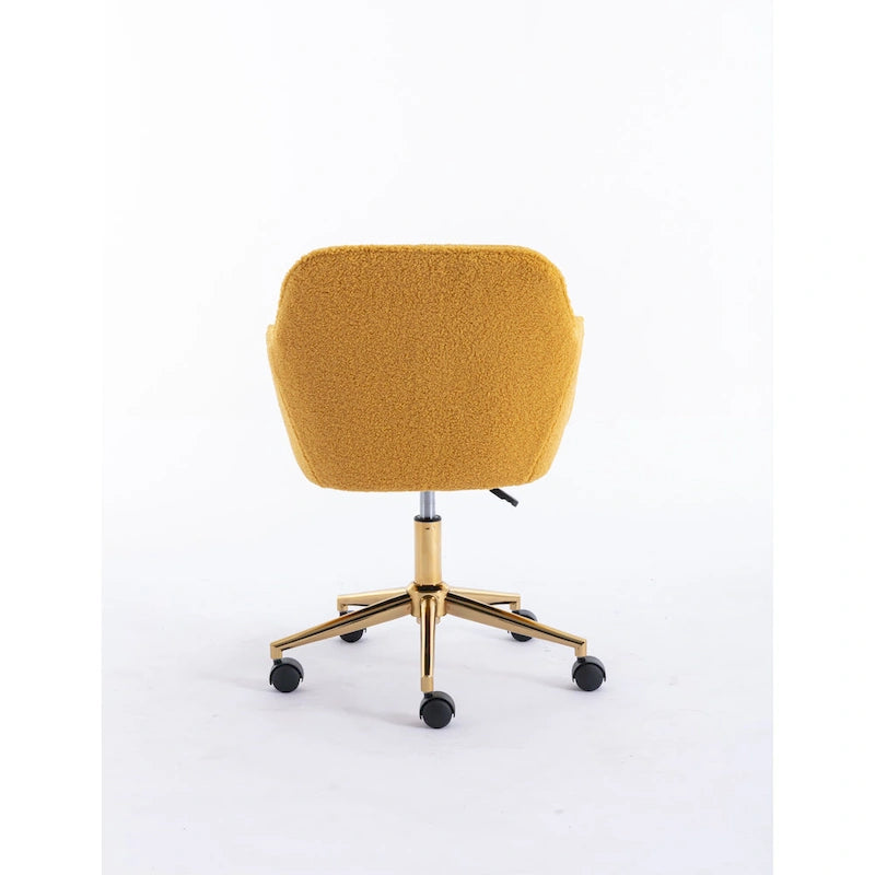 White / Yellow / Green / Pink Swivel Office Chair – Teddy Fabric, Gold Base, 1-Person