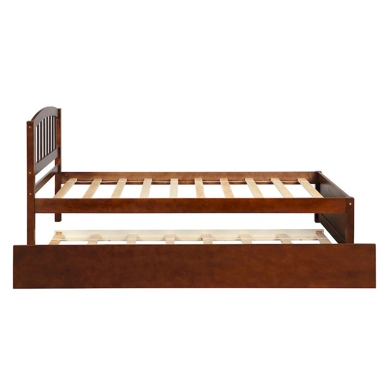 Twin Platform Wood Bed with Trundle, Sleeps 2 (Grey / Walnut / Espresso / White)