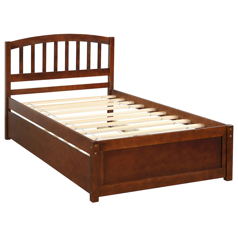 Twin Platform Wood Bed with Trundle, Sleeps 2 (Grey / Walnut / Espresso / White)