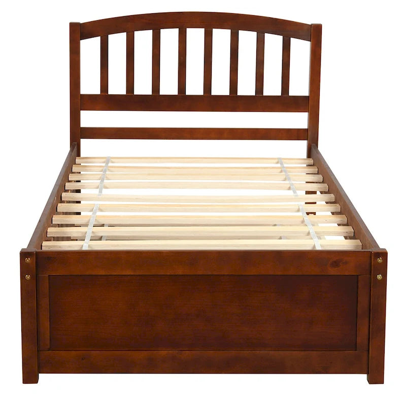 Twin Platform Wood Bed with Trundle, Sleeps 2 (Grey / Walnut / Espresso / White)