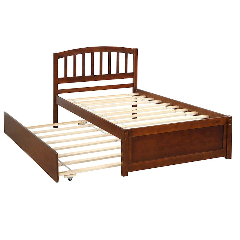 Twin Platform Wood Bed with Trundle, Sleeps 2 (Grey / Walnut / Espresso / White)