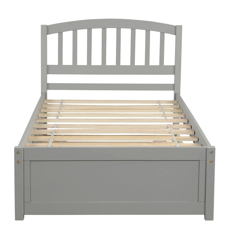 Twin Platform Wood Bed with Trundle, Sleeps 2 (Grey / Walnut / Espresso / White)