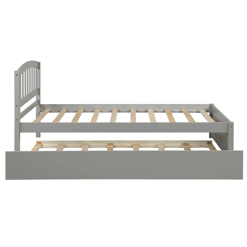 Twin Platform Wood Bed with Trundle, Sleeps 2 (Grey / Walnut / Espresso / White)