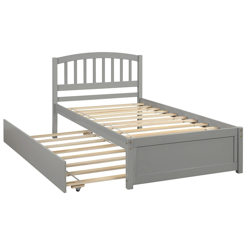 Twin Platform Wood Bed with Trundle, Sleeps 2 (Grey / Walnut / Espresso / White)