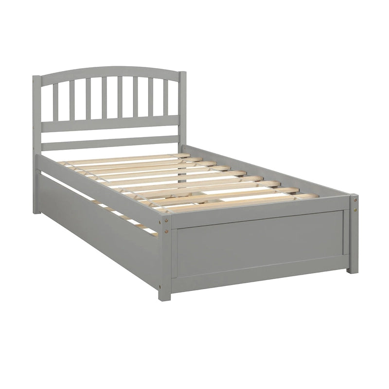 Twin Platform Wood Bed with Trundle, Sleeps 2 (Grey / Walnut / Espresso / White)