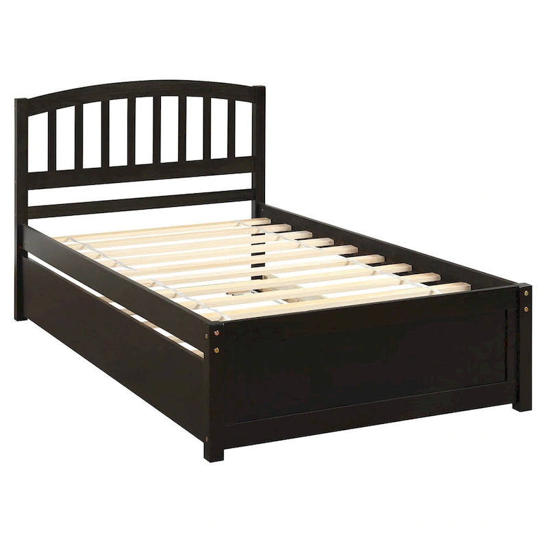 Twin Platform Wood Bed with Trundle, Sleeps 2 (Grey / Walnut / Espresso / White)