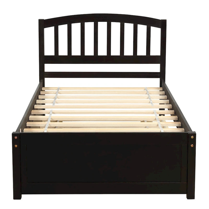 Twin Platform Wood Bed with Trundle, Sleeps 2 (Grey / Walnut / Espresso / White)
