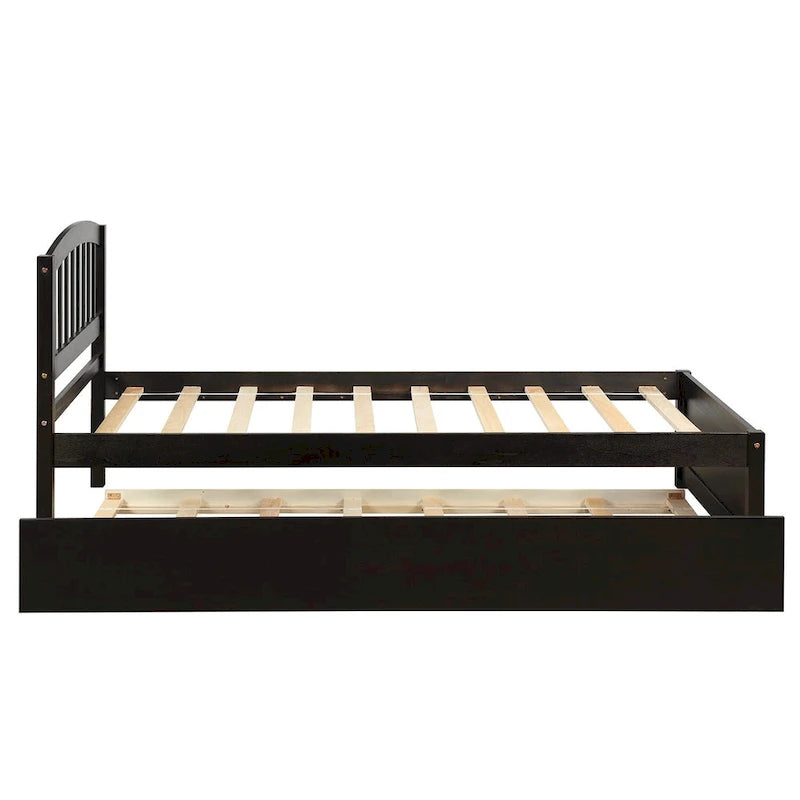 Twin Platform Wood Bed with Trundle, Sleeps 2 (Grey / Walnut / Espresso / White)
