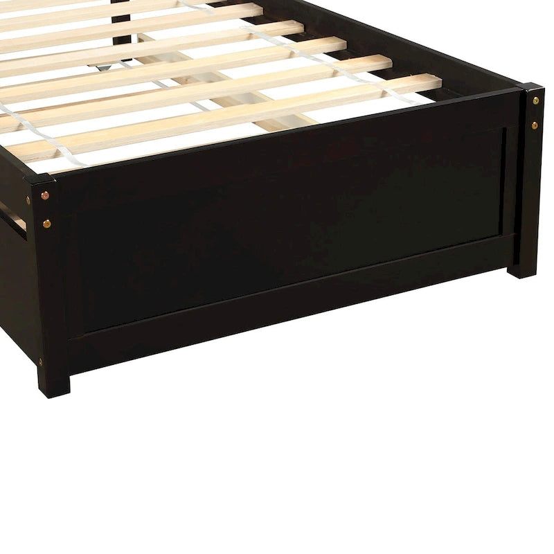 Twin Platform Wood Bed with Trundle, Sleeps 2 (Grey / Walnut / Espresso / White)