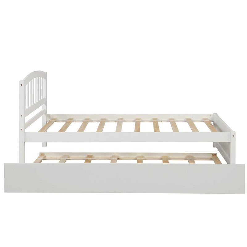 Twin Platform Wood Bed with Trundle, Sleeps 2 (Grey / Walnut / Espresso / White)