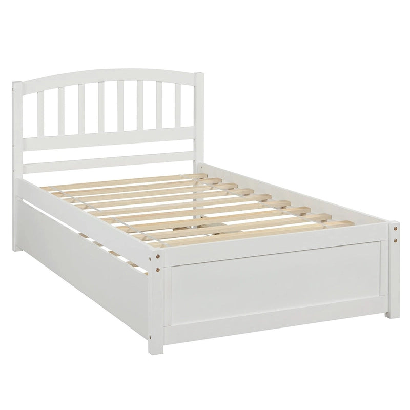 Twin Platform Wood Bed with Trundle, Sleeps 2 (Grey / Walnut / Espresso / White)