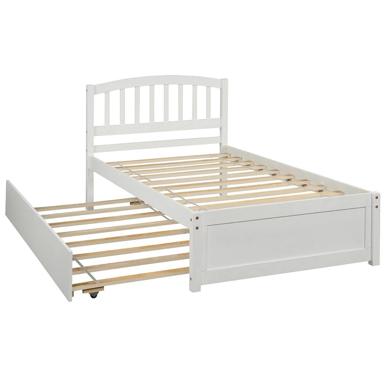 Twin Platform Wood Bed with Trundle, Sleeps 2 (Grey / Walnut / Espresso / White)