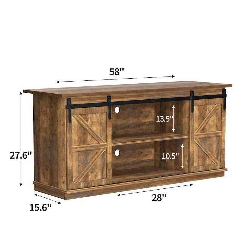 TV Stand, White / Espresso / Oak, Barn Door Style, Fits 43"–65" TVs, 2-Person Assembly