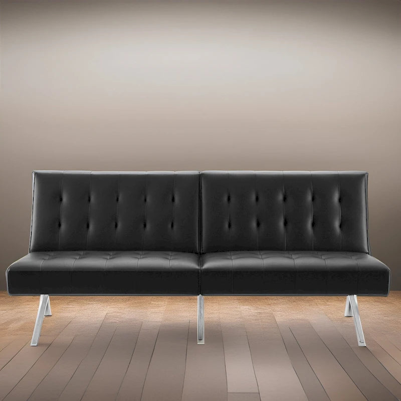 Multi-Color Tufted Split-Back Futon Sofa Bed, Chrome Legs, Seats 1–2