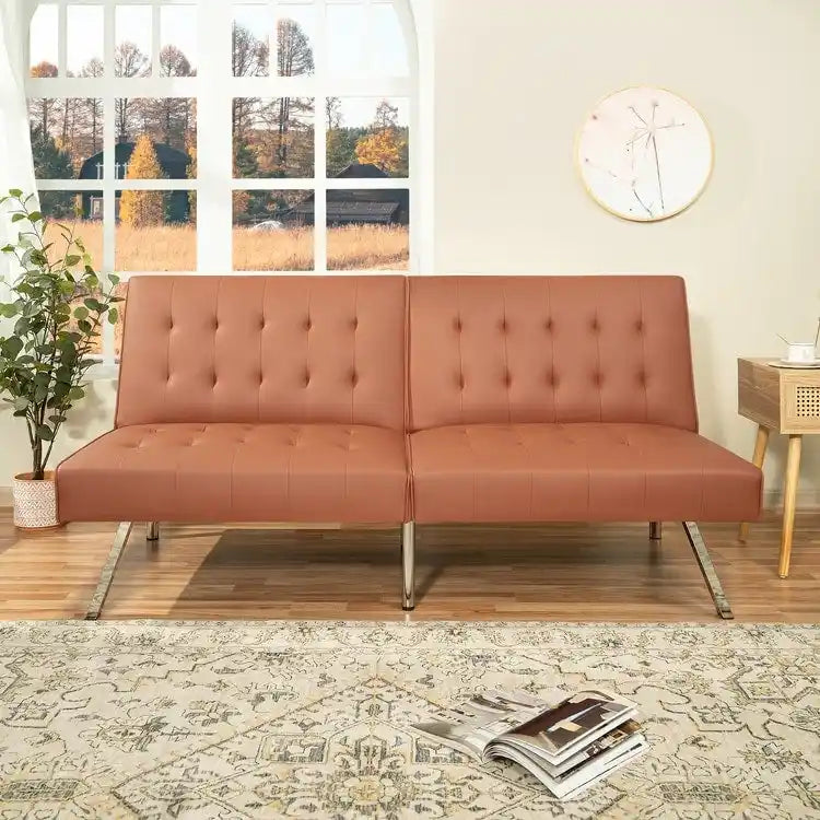 Multi-Color Tufted Split-Back Futon Sofa Bed, Chrome Legs, Seats 1–2